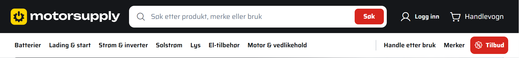 Start i nettbutikkens header